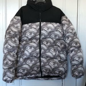 Unique Eye Print Puffer Jacket - Black/White (XL)